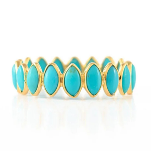 18K Yellow Gold <b>Turquoise</b> Eternity Band-Resizable Wedding <b>Ring</b> - Product Image 2