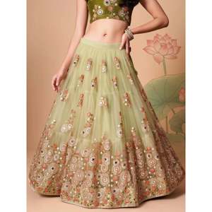 Stunning Pista <b>Green</b> Embroidered <b>Net</b> Plus Size Bridesmaid Lehenga Choli - Product Image 2