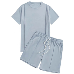 Latest Style Mens Short Sleeve Summer Wear Twin Sets Cotton Fabric T Shirt Shorts Set Casual Streetwear Fashion - Product Image 1