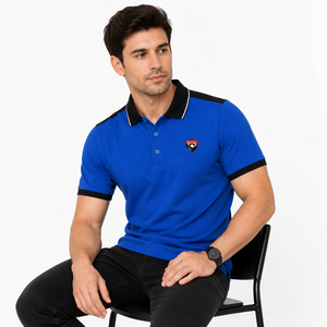 Chemise à manches courtes bleue pour homme Dumela International, broderie sur le devant, unie, décontractée, respirante, en polyester tricoté 200g, coupe classique - Product Image 5