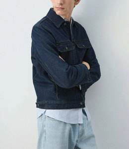<b>Men's</b> Dark Blue <b>Denim</b> <b>Jacket</b> Workwear Style Turn-down Collar Button Closure Regular Fit Cotton Material Autumn Wear - Product Image 4
