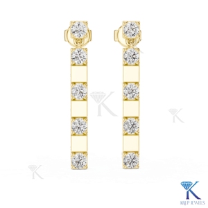 Boucles d'oreilles pendantes en diamant CVD cultivé en laboratoire, avec accent en or et diamants alternés, en or massif 14 carats, bijoux de luxe pour femme, pour soirée - Product Image 2