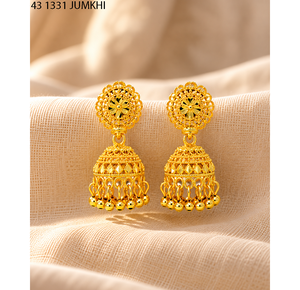 Boucles d'oreilles Jhumka florales plaquées or traditionnelles indiennes en gros pour femmes, bijoux ethniques pendantes pour mariage et fête, fabricant - Product Image 4