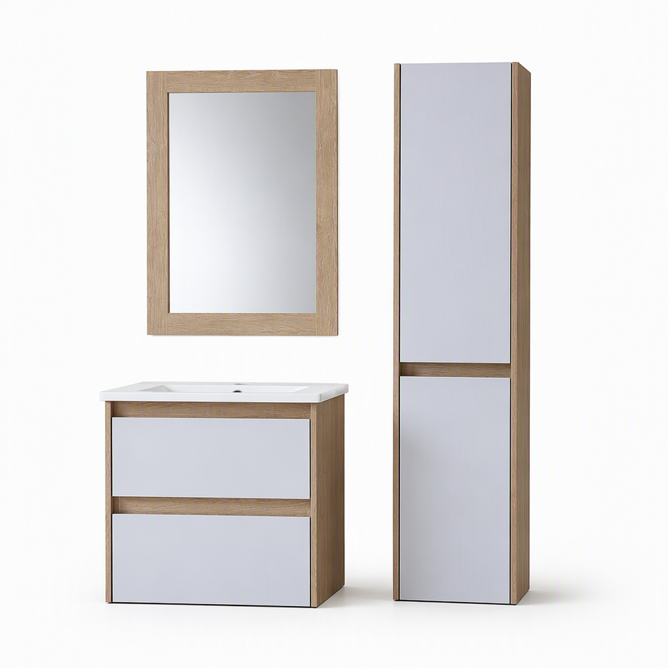 Modern Oak Finish PVC Bathroom Vanity Set 2 Drawer Toilet Cabinet with ...
