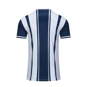 Camiseta de Fútbol de Manga Corta con Cuello en V a Rayas Azul Marino y Blanco para Hombre, Uniforme de Fútbol de Poliéster Sublimado, Camisetas Personalizadas con Logotipo del Equipo - Product Image 3