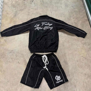 Ensemble de survêtement noir pour homme Only Bands, logo brodé, vêtements de sport, veste en polyester, shorts, vêtements de printemps - Product Image 6
