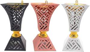 Metal Mabkhara Geometric Cutout Pedestal Design Bulk Saudi Arabian <b>Bakhoor</b> Burner Premium Majlis <b>Oud</b> Dakhoon Holder - Product Image 6