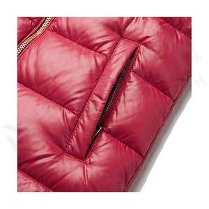 Chaqueta Acolchada con Capucha para Mujer, Invierno, Manga Larga, Cierre Completo, Resistente al Viento, Color Sólido Rojo, Relleno de Poliéster, Abrigo Grueso - Product Image 5