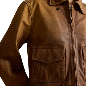 Chaqueta Corta de Cuero para Mujer, Estilo Utilitario, Marrón Desgastado, Aspecto de Cuero de Grano Completo, Bolsillos en Capas, Personalizable OEM ODM, Marca Privada, Ropa Exterior - Product Image 5