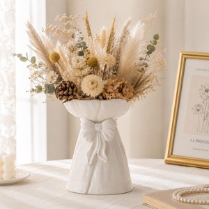 Newest Design White Porcelain <b>Vase</b> With Bow Design Matte Finish Shabby Chic Tabletop Decor 8-16 Inches - Product Image 6