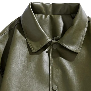 Blouson Moto Homme Hiver Tendance Décontracté en Cuir Véritable Col Montant Ample Style Urbain - Product Image 4
