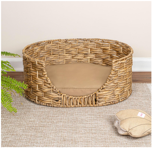 Lit pour animaux de compagnie portable en jacinthe d'eau tissé à la main, écologique, avec coussin amovible et lavable, rembourré en coton, utilisable toute l'année, fabriqué au Vietnam - Product Image 4