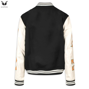 High Quality Latest Design Varsity <b>Jacket</b> Men Black Wool Letterman <b>Jacket</b> White Leather Sleeves Luxury Embroidery Baseball Coat - Product Image 2