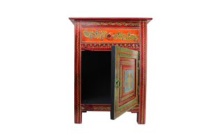 Handcrafted Indian Hand-Painted Wooden <b>Bedside</b> Cabinet | Eco-Friendly Modern <b>Antique</b> 1-Drawer 1-Door Nightstand Clothing Shoes - Product Image 2