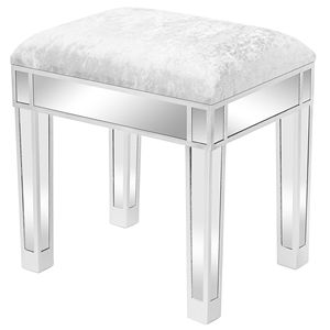 Sgabello da Trucco Illuminato con Contenitore, Struttura in Legno, Grigio Argento - Product Image 3