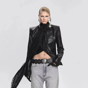 Chaqueta Blazer de Piel Sintética para Mujer, Primavera-Verano 2026, con Solapa, Cierre de Cremallera, Dobladillo Peplum, Corte Ajustado, Elegante, Estilo Urbano - Product Image 5