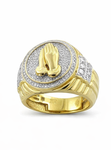 <b>Mens</b> Luxury Hip Hop Praying Hands Diamond <b>Ring</b> 925 Sterling <b>Silver</b> 10K 14K Gold Iced Out Statement Band Rapper Jewelry Gift - Product Image 2