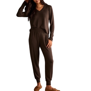 Camiseta de Manga Larga con Cuello en V para Mujer, Color Marrón, Corte Regular, Ecológica, de Secado Rápido, Transpirable, de Algodón, Informal - Product Image 4