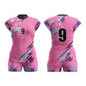 Unisex <b>Pink</b> Sublimated Volleyball Uniform Set Sleeveless V-neck Fitted Breathable Solid Jersey Shorts Triveers Polyester/Nylon - Product Image 1