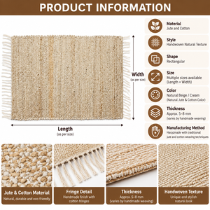 Recycled Cotton Woven Modern <b>Placemat</b> Jute Look <b>Rectangle</b> with Fringe Non-slip Backing for Home Wedding Dining Table Decor - Product Image 2