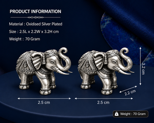 999 Oxidised Silver Plated <b>Elephant</b> Trunk Pair Idol 100% Brass 2.5 2.2 3.2 cm 70 g Traditional Hathi Jodi Murti Jaipur - Product Image 2