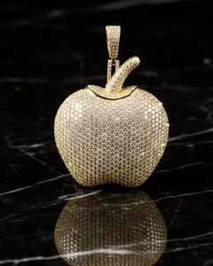 Luxury 18K Gold Filled Moissanite Apple Pendant <b>Micro</b> Pave Round Brilliant Cut Themed Diamond Pendant Fully Iced Out Pendant - Product Image 5