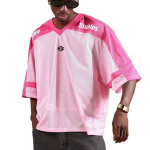 Camiseta de fútbol americano de malla extragrande para hombre, cuello en V, hombros caídos, manga extendida, estilo urbano, personalizable - Product Image 2