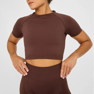 Haut de yoga d'extérieur pour femme, T-shirt de fitness coupe carrée, longueur courte, pour la gym et la course, anti-transpiration, haut à compression élevée - Product Image 1