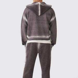 Oversized <b>Hooded</b> <b>Zip</b>-Up Sweatshirt Men's Gradient Color Fleece Casual Autumn Style Regular Sleeve Knitted Dip Dye Design - Product Image 2