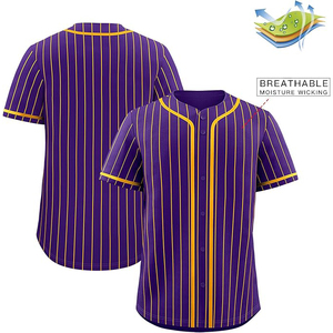Maillot de baseball personnalisé pour homme, jaune à fines rayures, manches courtes, en mesh respirant, boutonné sur le devant, 100 % polyester, sublimation - Product Image 4