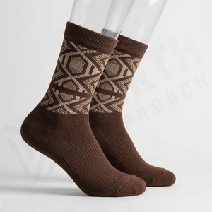 Crew <b>Socks</b> Geometric Pattern <b>Brown</b> Breathable Polyester Spandex Adult Casual Autumn Knitted <b>Socks</b> - Product Image 3