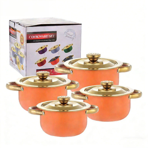 Ensemble de casseroles modernes en émail orange 8 pièces avec couvercles et poignées en acier inoxydable, revêtement antiadhésif, compatible lave-vaisselle, pour gaz et induction - Product Image 1
