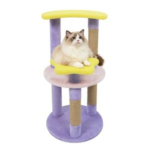 Arbre à chat violet de 29 pouces avec 4 niveaux, poteaux à gratter en jute et dispositif anti-basculement pour chatons et chats adultes, motif lune et étoile - Product Image 2