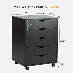 Commode à 5 tiroirs en chêne avec armoire de rangement en bois, organisateur mobile pour chambre à coucher et bureau à domicile, noir - Product Image 3