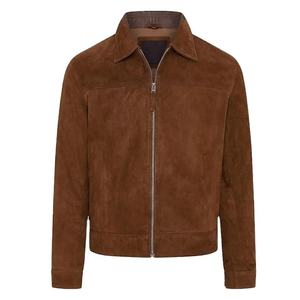 Chaqueta de Motociclista de Cuero Gamuza Marrón para Hombre, Cuello Camisero, Estilo Casual para Uso Diario, Invierno, Color Sólido, Prenda Exterior de Moda, Personalizada, Talla 3XL - Product Image 1