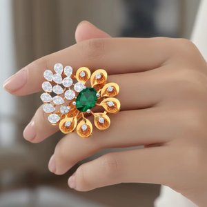 แหวนมรกตทรงโอวัลขนาดใหญ่ ดีไซน์หรูหรา ชุบทอง เหมาะสำหรับงานแต่งงานและงานหมั้น - Product Image 3