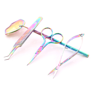 Pince à épiler pour extensions de cils Diamond Grip Dusted Tip Rainbow Color, 90 degrés, acier inoxydable japonais, prix de gros - Product Image 4