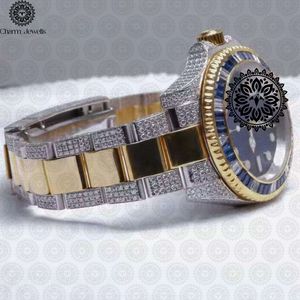 Charm Jewells Montre de luxe pour homme en acier inoxydable avec diamants, 40 mm, analogique, mécanique, verre cristal, 10 bars, résistante à l'eau, date automatique - Product Image 3