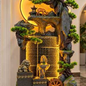 Fuente de Agua en Cascada con Diseño de Montaña Zen Japonesa, Escultura de Bonsái de Piedra, Iluminada, con Figura de Ciervo - Product Image 2
