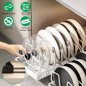 8 Organisateur de casseroles rétractable réglable Rail d'amortissement Installation sans outil Acier au carbone robuste Accès lisse pour casseroles Armoire à frites - Product Image 1