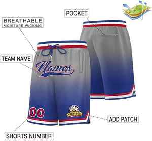 Shorts de basketball personnalisés sublimés pour hommes, gris et bleu dégradé, en maille, avec cordon de serrage, taille élastique, respirant, en polyester, impression du logo de l'équipe - Product Image 4