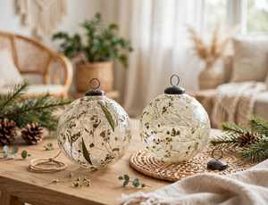 Vase de table en céramique transparente à fleurs pressées de style bohème, fait main, rond, décoration d'intérieur - Product Image 1