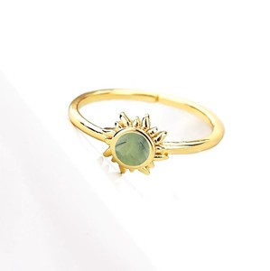 6 MM Prehnite Gemstone Sunburst <b>Rings</b> - Gold Plated <b>Adjustable</b> <b>Ring</b> for Women Jewelry - Product Image 2