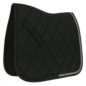 Tapis de selle respirant tout usage avec extérieur en coton, doublure en polaire matelassée noire et sangle de maintien pour l'équitation - Product Image 1