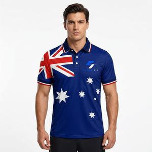 Chemise à manches courtes pour homme Storm Fit, imprimé drapeau australien, tricotée, respirante, séchage rapide, bleue, design sportif décontracté - Product Image 2