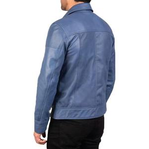 Veste de moto en cuir pour homme, col montant brodé, coupe ajustée, avec fermeture éclair, doublure rembourrée, coupe-vent, en cuir de vache véritable - Product Image 2