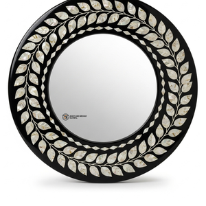 Espejo de Pared Cuadrado Art Deco Ecológico Hecho a Mano con Incrustaciones Intrincadas de Hiedra en Color Marfil sobre Marco Negro Intenso para Decoración de Bodas - Product Image 5