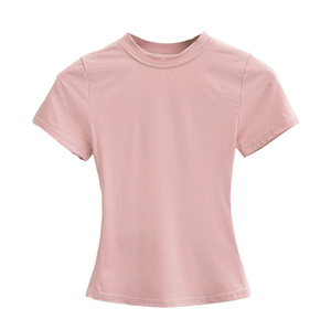 Summer New Unisex Solid Color Crew Neck Slim Fit Full Sleeve Hip Hop Knitted Breathable 100% Cotton T-Shirt - Product Image 5