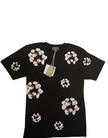 T-shirt Homme Oversize en Denim Déchiré 100% Coton de Haute Qualité, Noir, Impression Gonflée, Marque Designer, Coupe Ample, Vente en Gros