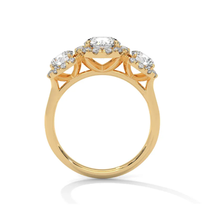 Bague à trois diamants de 3,00 carats, clarté VS1, couleur F, taille brillant rond, or 18 carats, diamant de laboratoire certifié GIA, pour femme, fiançailles - Product Image 2